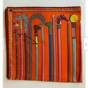 Hermes "Les Cannes" Silk Pocket Square RARE